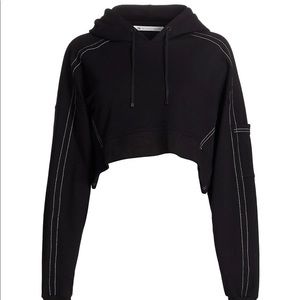 Blanc Noir Black Yolo Contrast Stitch Crop Hoodie - Small
